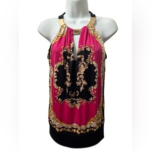 NWT Cache Pink Black Gold Baroque Print Women's Halter Top Size Small